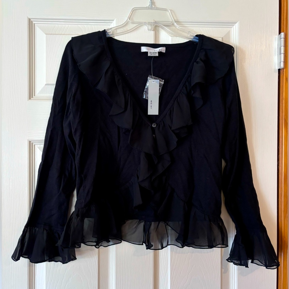 Women’s WD•NY crop ruffleld cardigan sweater